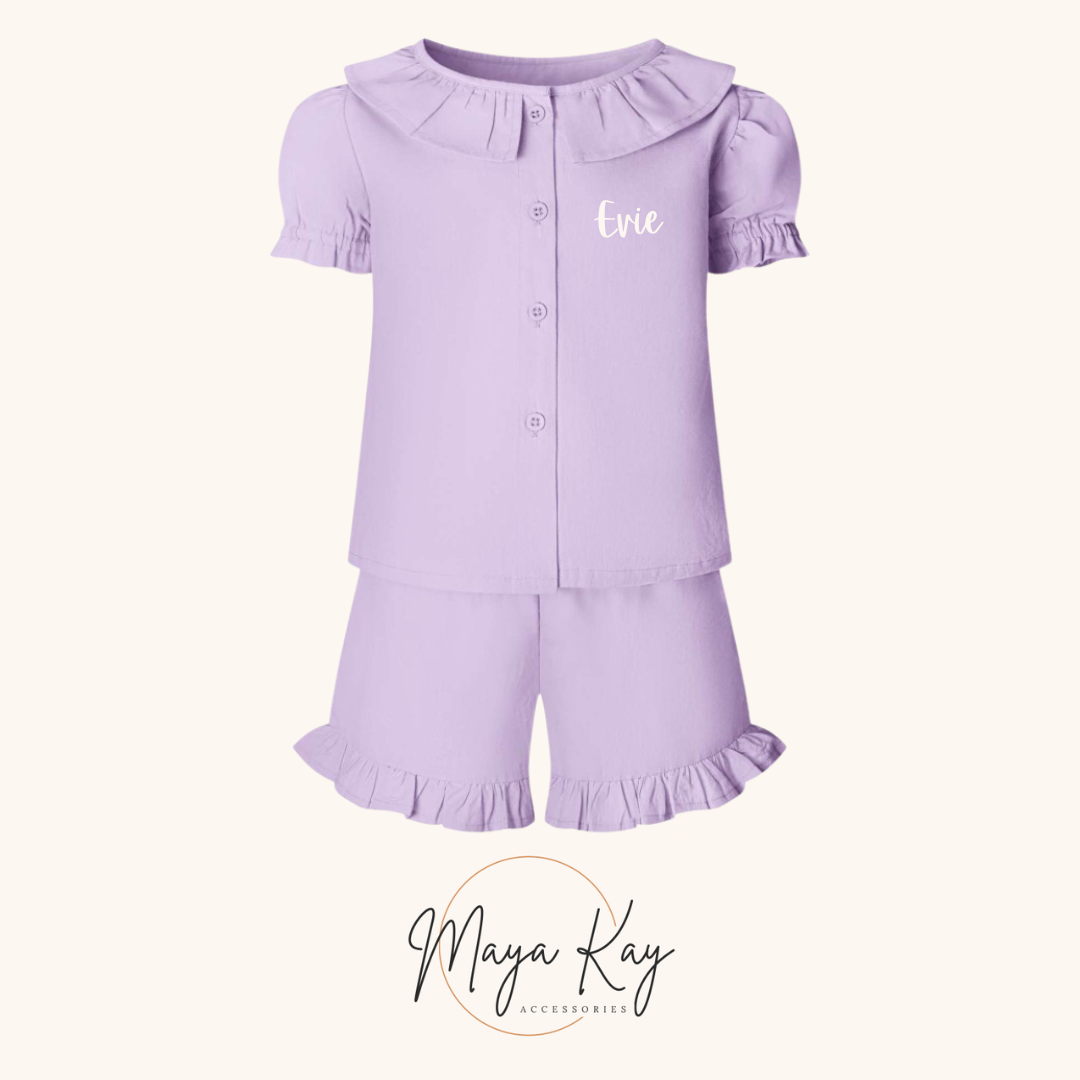 FRILL TOP AND SHORT SET IN PASTEL PURPLE