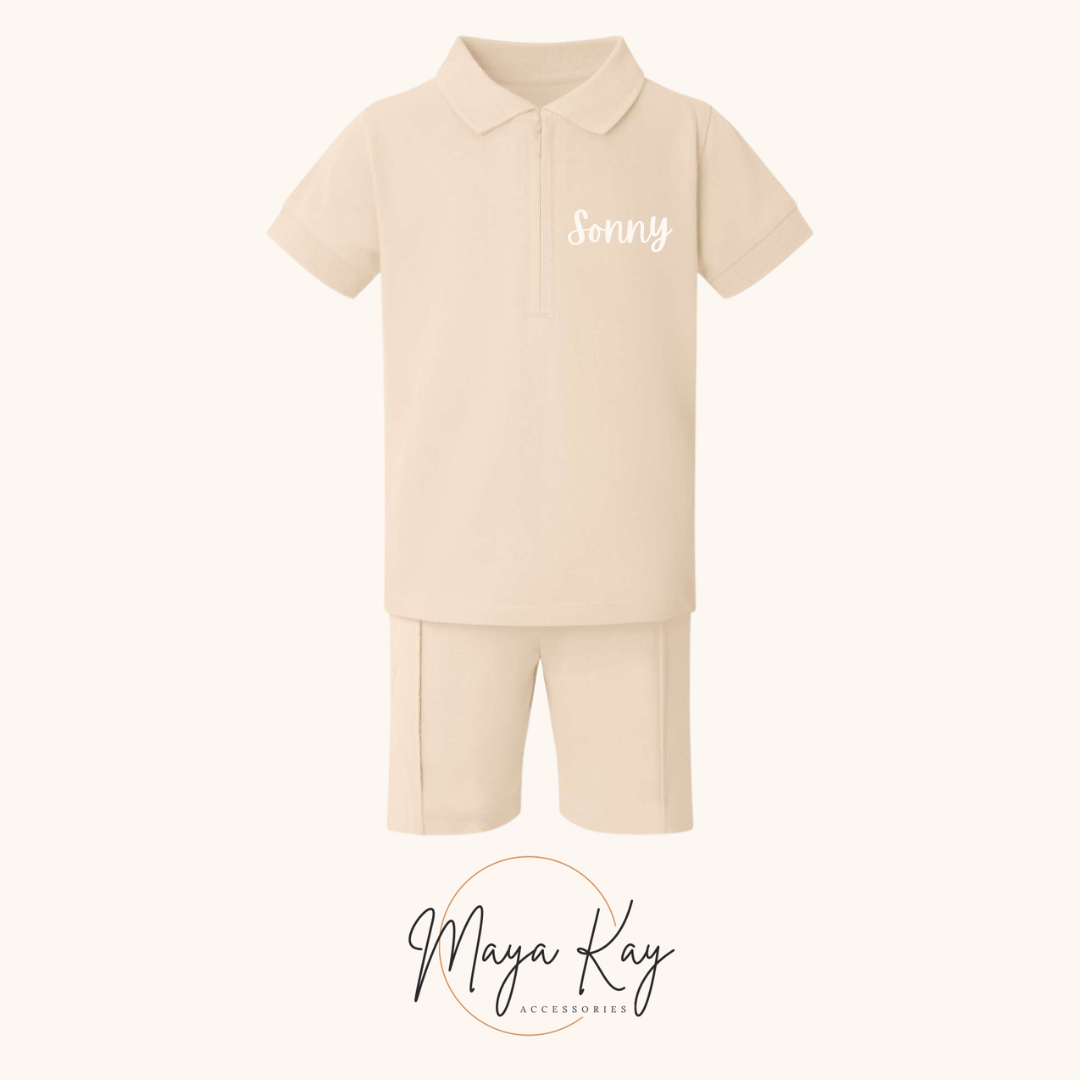 KIDS POLO SHIRT AND SHORT SET IN ‘NUDE’