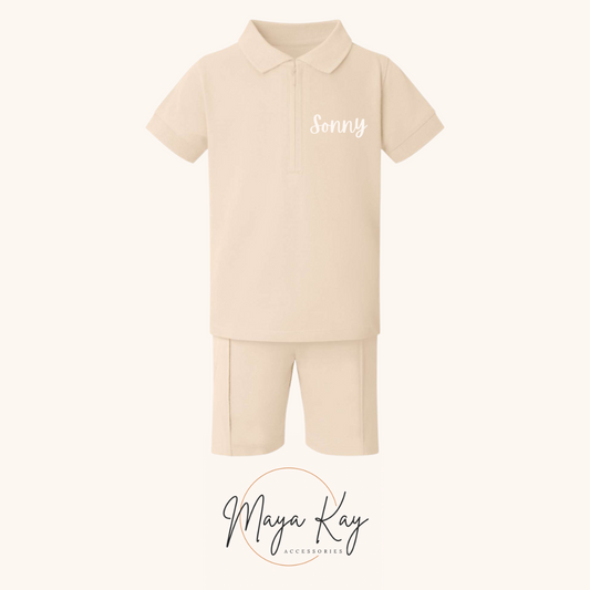 KIDS POLO SHIRT AND SHORT SET IN ‘NUDE’