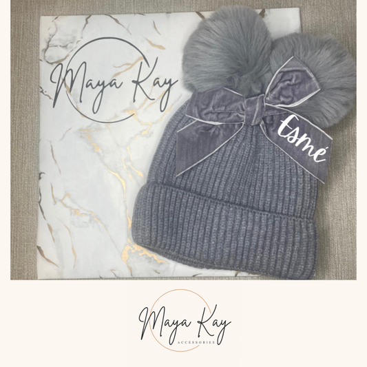 POM POM BOW HAT (Grey)