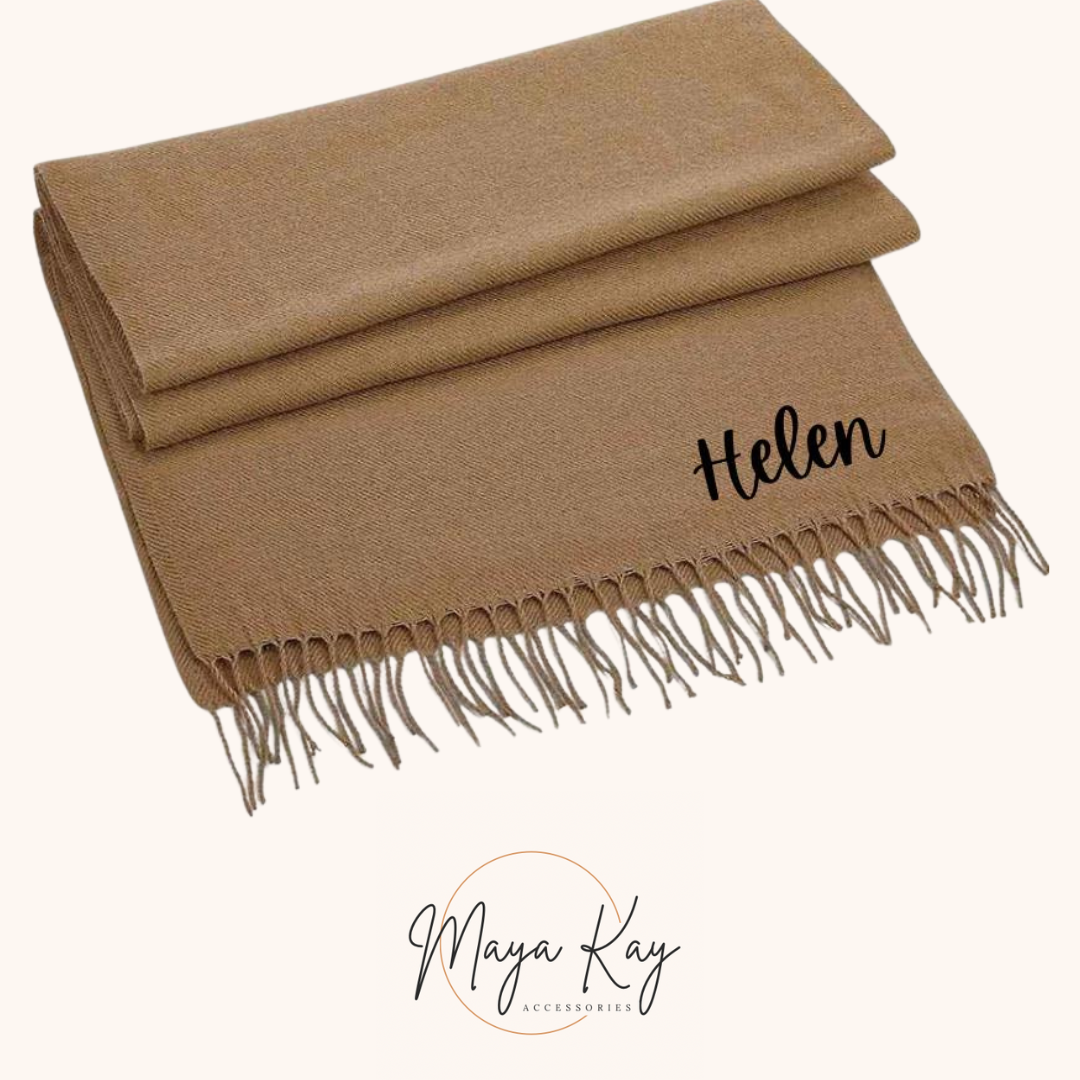 TASSEL SCARF IN TAN