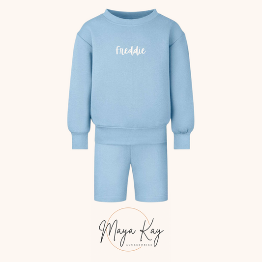 OVERSIZED SWEATSHIRT AND SHORT SET IN SKY BLUE