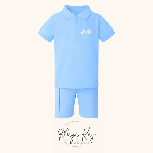 KIDS POLO SHIRT AND SHORT SET IN ‘SKY BLUE’