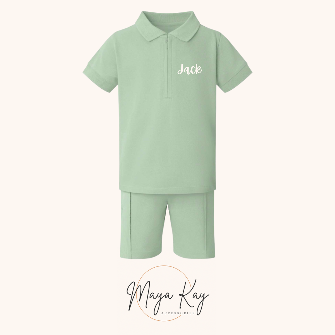 KIDS POLO SHIRT AND SHORT SET IN ‘SAGE’