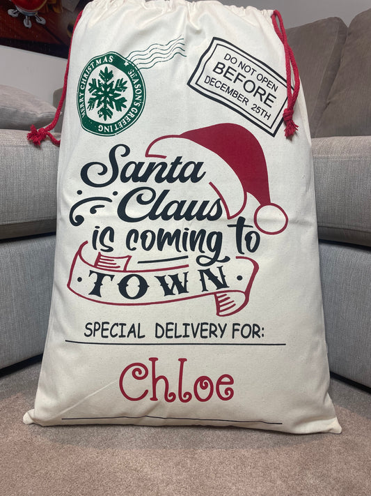 Personalised Santa Sack (Santa Claus is coming to Town)