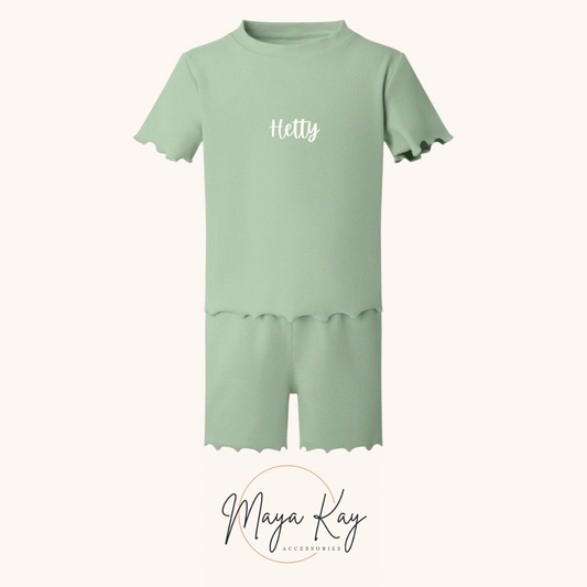 GIRLS RIB T-SHIRT SHORT SET IN SAGE