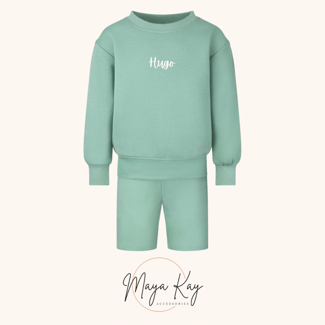 OVERSIZED SWEATSHIRT AND SHORT SET IN MINERAL GREEN