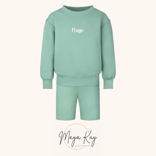 OVERSIZED SWEATSHIRT AND SHORT SET IN MINERAL GREEN