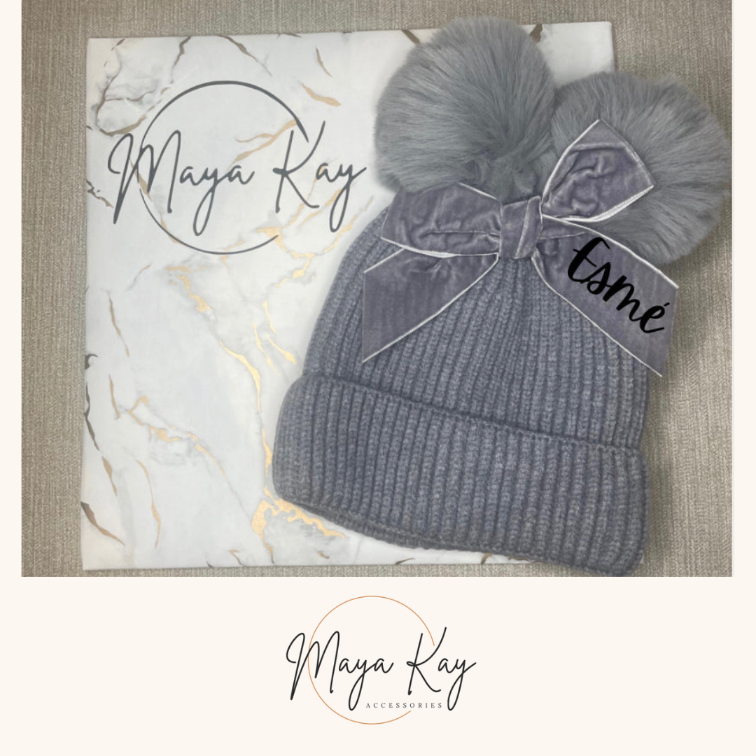 POM POM BOW HAT (Grey)