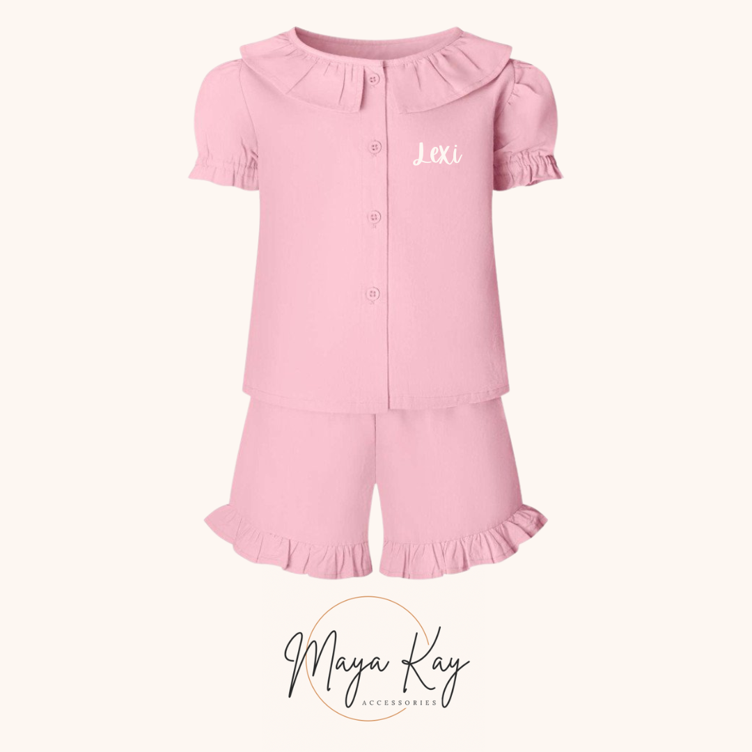 FRILL TOP AND SHORT SET IN PASTEL PINK