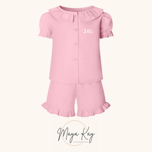 FRILL TOP AND SHORT SET IN PASTEL PINK