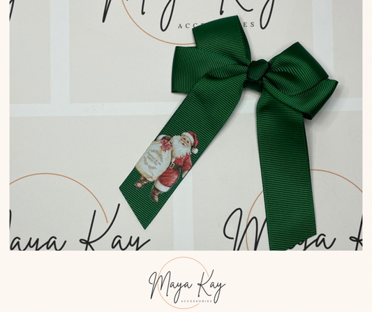 SANTA HAIR BOW IN GREEN