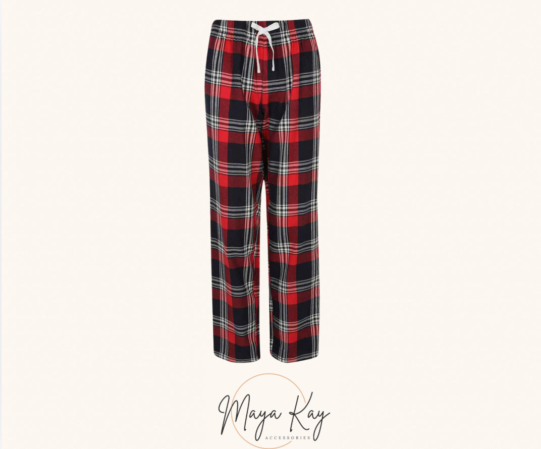 MENS RED/NAVY TARTAN PJ TROUSERS