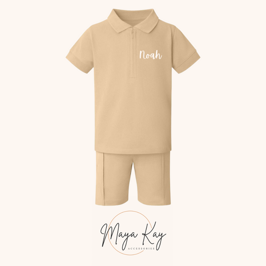 KIDS POLO SHIRT AND SHORT SET IN ‘SAND’