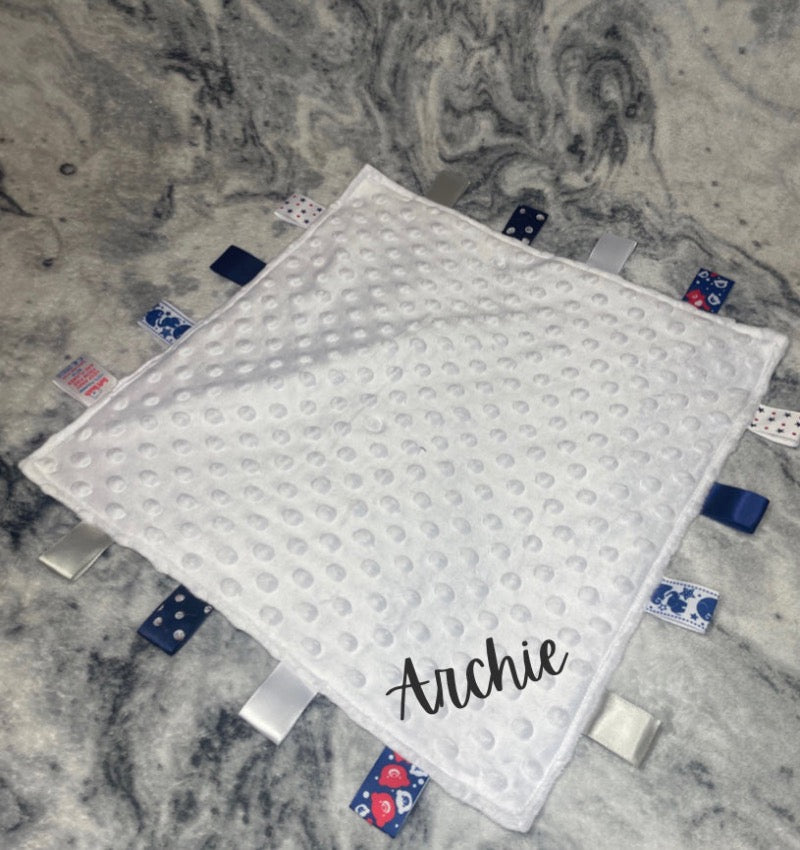 Personalised White Comforter with Taggies