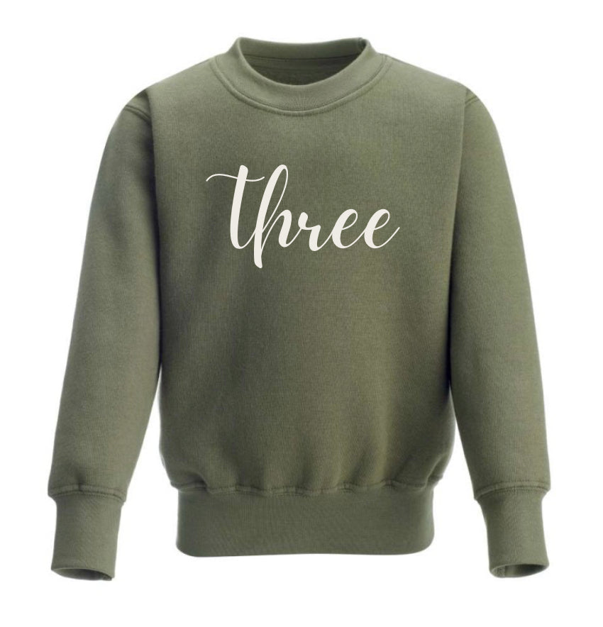 Personalised Children’s Age/Name Jumper in ‘Khaki’