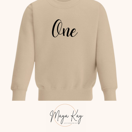 Personalised Children’s Age/Name Jumper in ‘Sand’