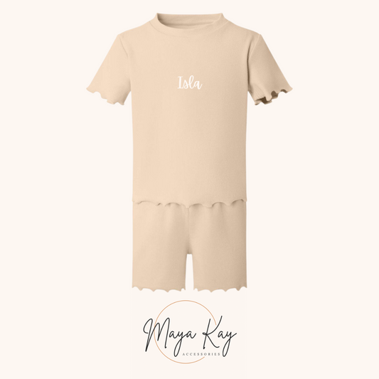 GIRLS RIB T-SHIRT SHORT SET IN NUDE