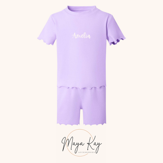 GIRLS RIB T-SHIRT SHORT SET IN PASTEL PURPLE