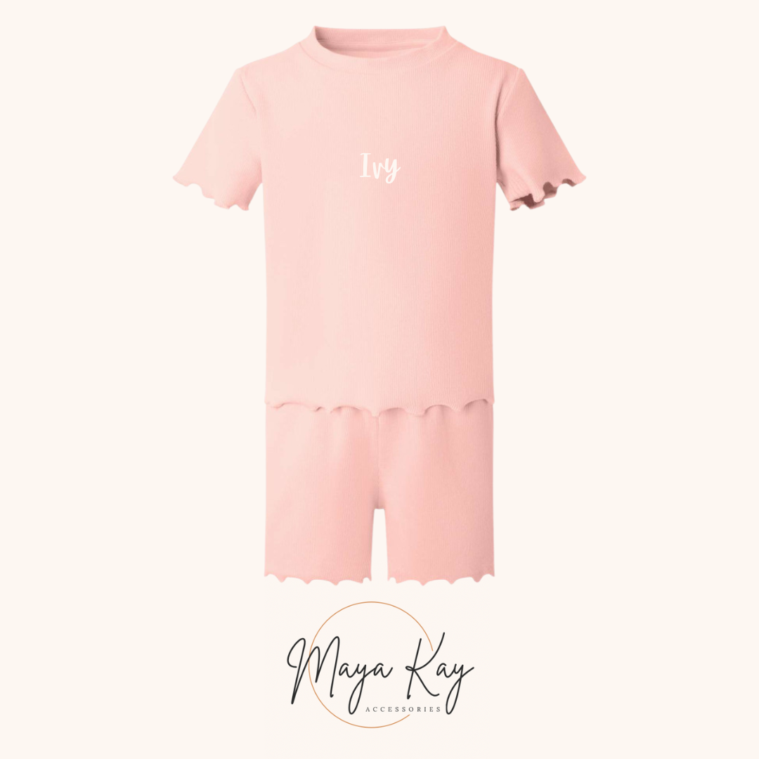 GIRLS RIB T-SHIRT SHORT SET IN BLUSH